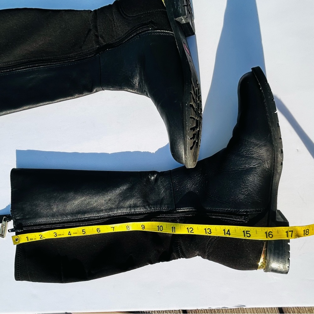 Isaac Mizrahi Black Leather Back Calf Stretch Material Riding Boots Size 9 - Picture 2 of 13